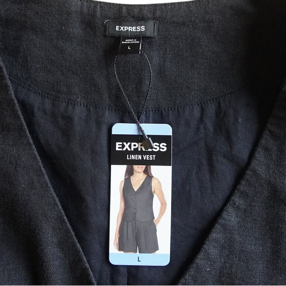 Express Black Linen Blend Vest NWT Size L Minimalist Officecore - Picture 2 of 9